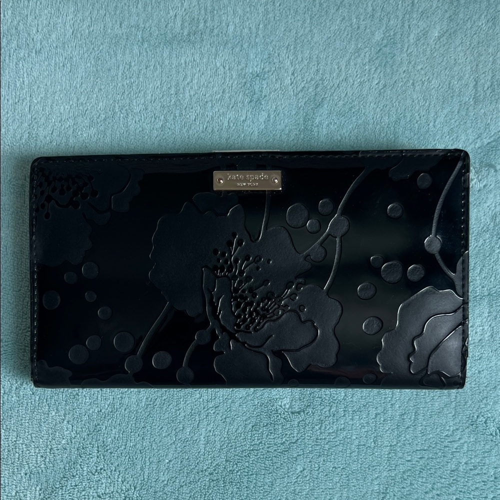 Kate Spade Black Embossed Floral Wallet